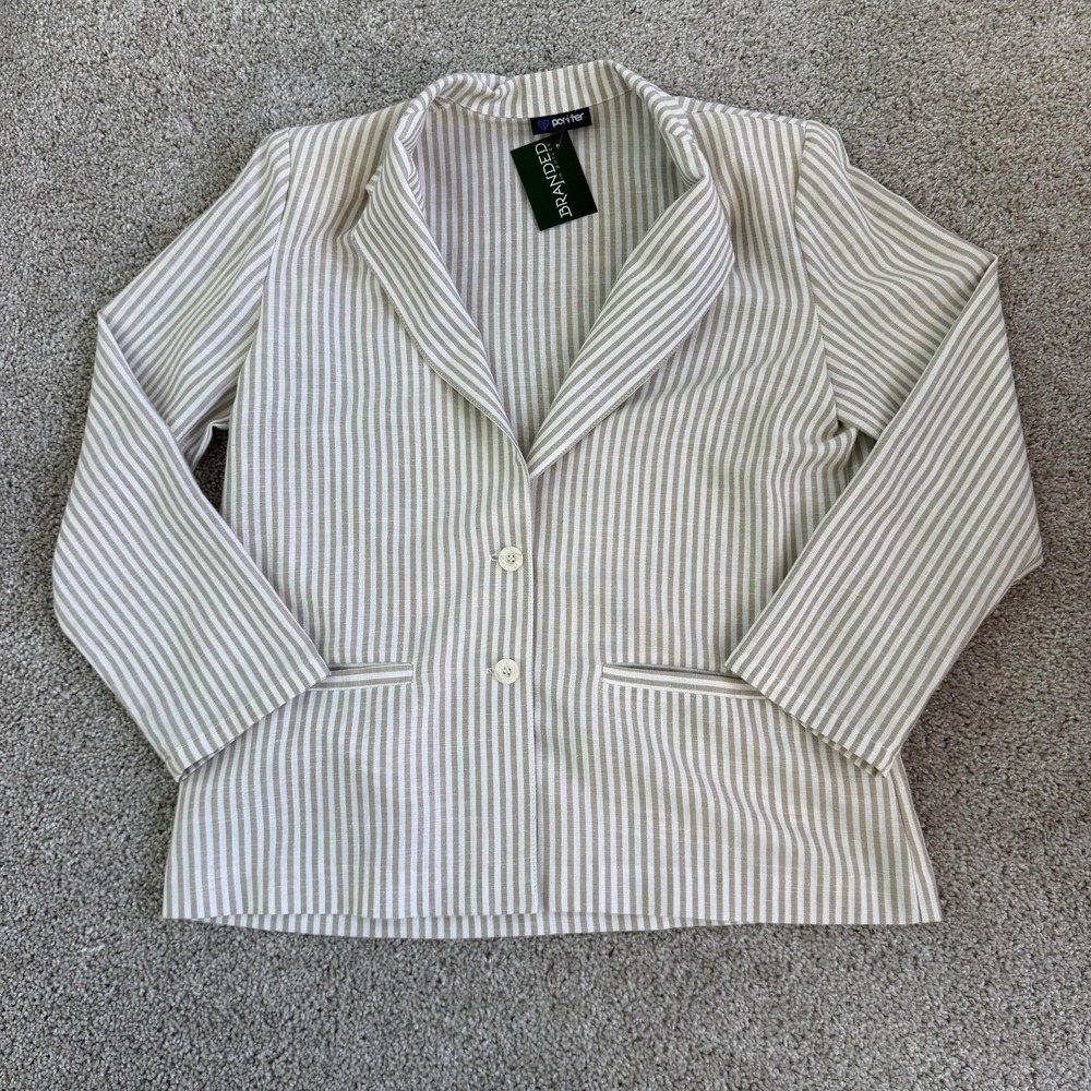 Vintage 80s Panther Blazer Jacket Womens Large Beige Stripe Lightweight Workwear
